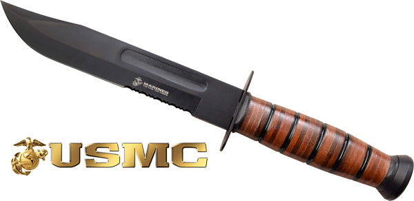 USMC 7" Bowie Fixed Blade Knife with Leather Sheath