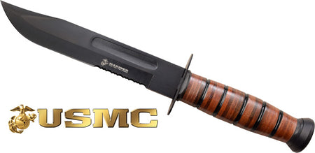 USMC 7" Bowie Fixed Blade Knife with Leather Sheath