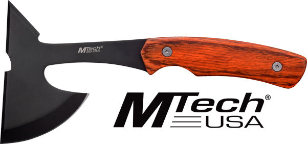 MTech 9" Tomahawk with Sheath 3" Black Blade Pakkawood Handle