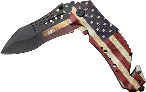MTech 3.75" Drop Point Folder with Cutter US Flag Handle/Stainless