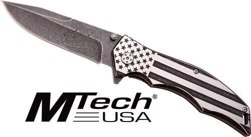 MTech 3.75" Drop Point Folding Knife Black/White Flag Stainless Steel