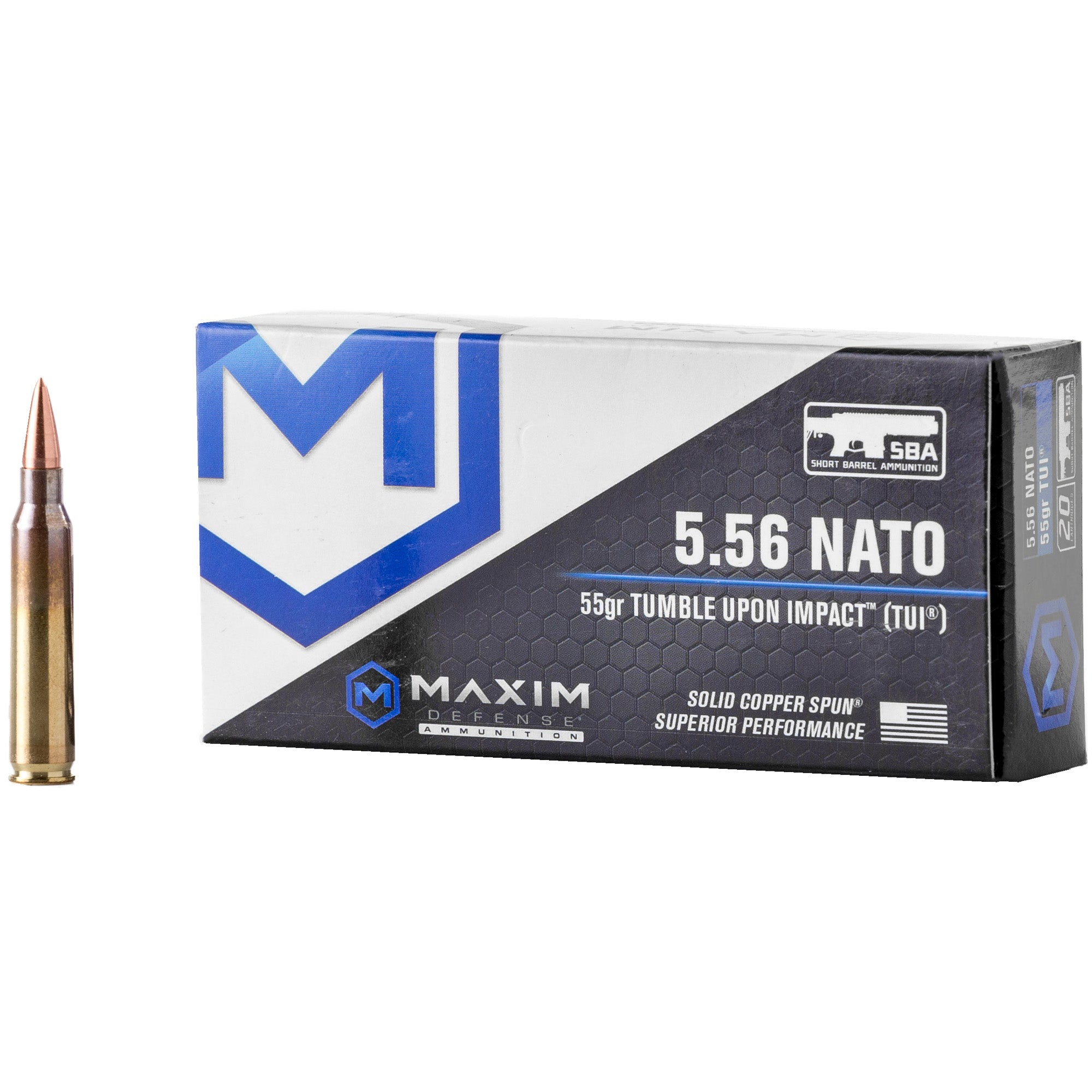 Maxim Defense MXM49000 SBA Short Barrel Ammunition Copper  55 Grain 5.56x45mm NATO