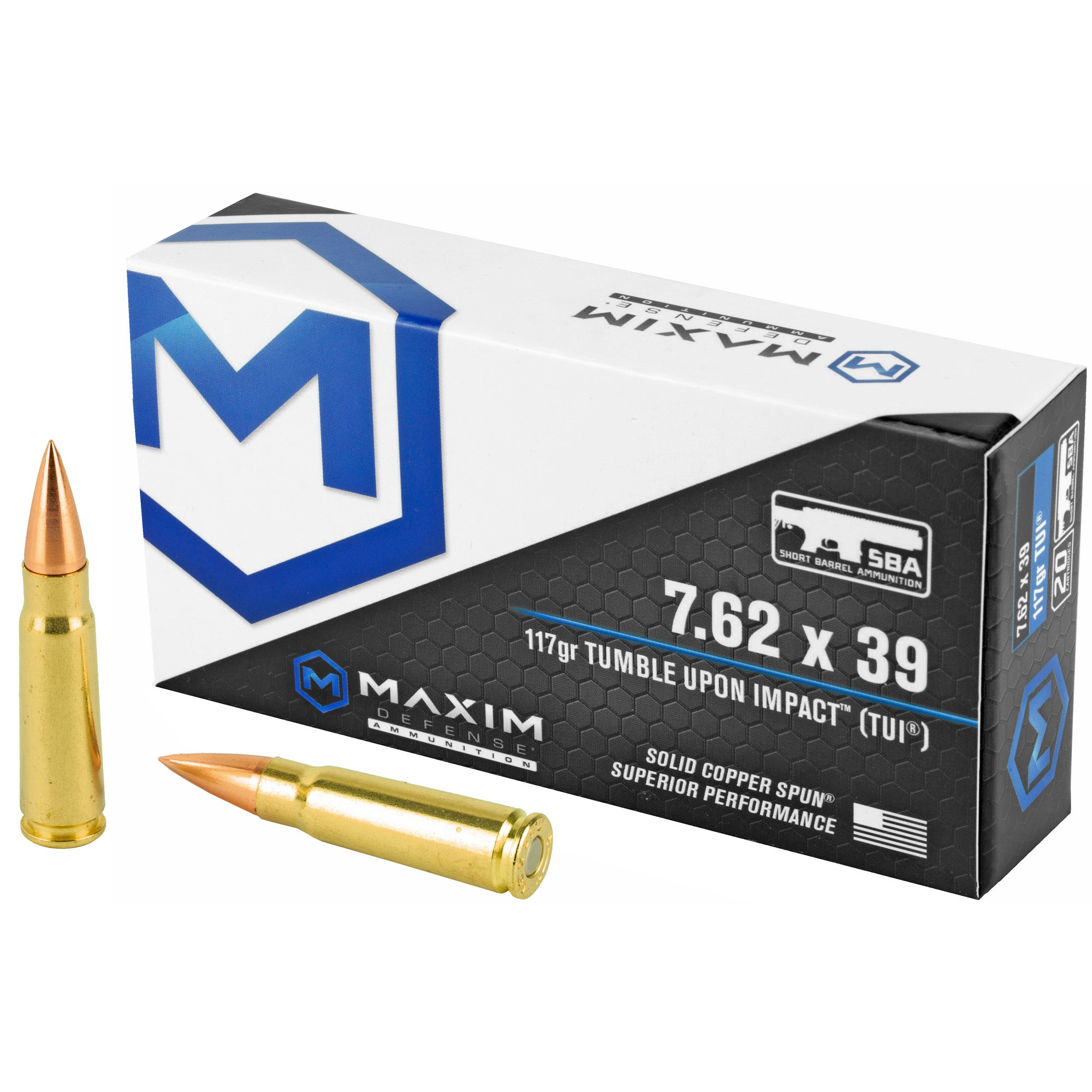 Maxim Defense SBA Short Barrel Ammunition 7.62x39mm 117 gr Solid ammo