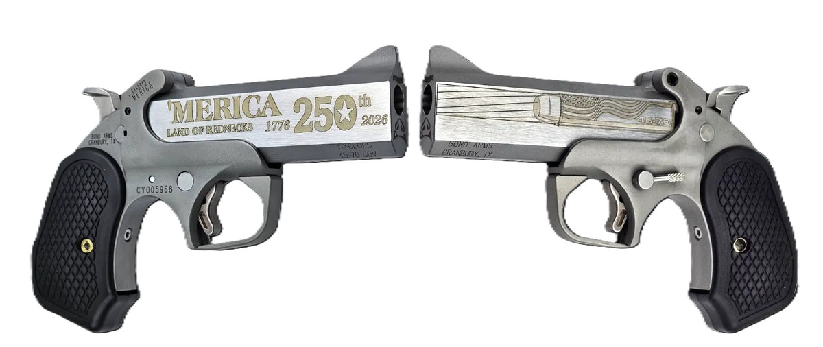 Bond Arms BACY-250TH-45-70 Cyclops 'Merica 45-70 Gov 1 Shot 4.25" Rough Matte Barrel, Rough Stainless Steel Frame, Black B6 Resin Grip, Exposed Hammer