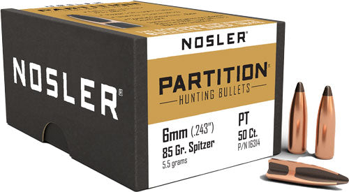 Nosler 6mm .243" 85gr Partition Rifle Bullets Box of 50