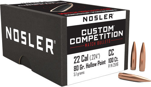 Nosler Custom Competition 80gr Hollow Point Boat Tail .224 Bullets 100ct