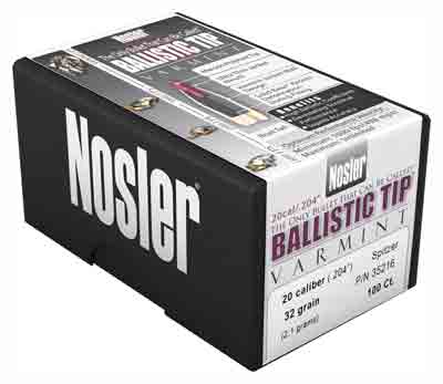 Nosler Bullets 20 Cal .204 32gr Ballistic Tip BT Spitzer 100 Count
