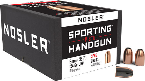 Nosler 9mm .355 124 Grain JHP Flat Base Reloading Bullets 250ct