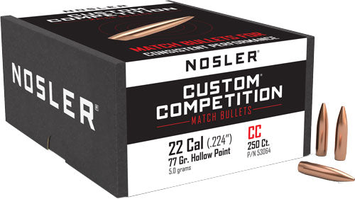 Nosler Custom Competition 77gr Hollow Point Boat Tail .224 Bullets 250ct