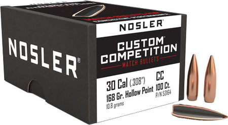 Nosler Custom Competition 168gr Hollow Point Boat Tail .308 Bullets 100ct