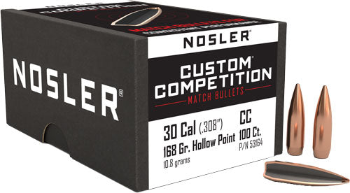 Nosler Custom Competition 168gr Hollow Point Boat Tail .308 Bullets 100ct