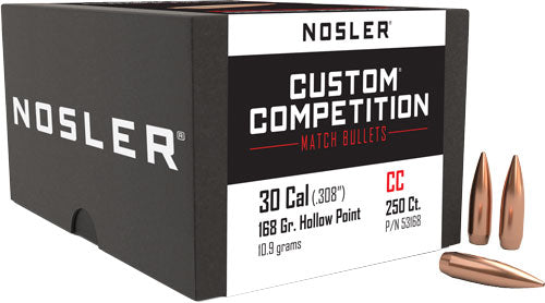 Nosler Custom Competition 168gr Hollow Point Boat Tail .308 Bullets 250ct
