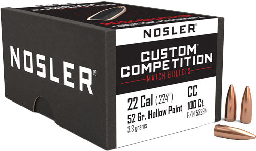 Nosler Custom Competition 52gr Hollow Point Boat Tail .224 Bullets 100ct