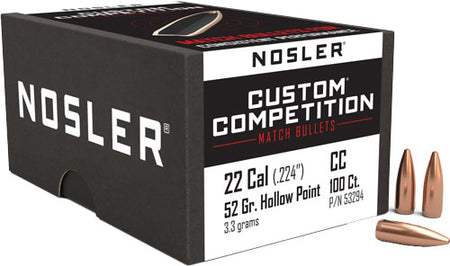 Nosler Custom Competition 52gr Hollow Point Boat Tail .224 Bullets 100ct