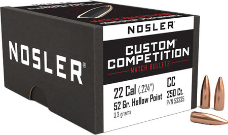 Nosler Custom Competition 52gr Hollow Point Boat Tail .224 Bullets 250ct