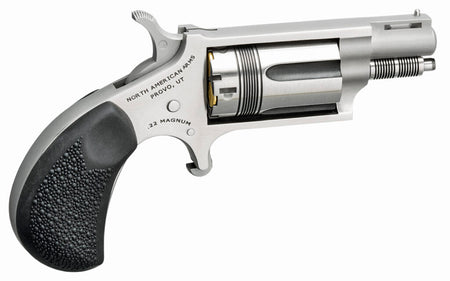 North American Arms 22MSTW Wasp Snub Nose 22 WMR 5 Shot 1.13" Stainless Steel Vent Rib Barrel, Stainless Steel Frame & Cylinder, Black Pebbled Rubber Grip, Exposed Hammer
