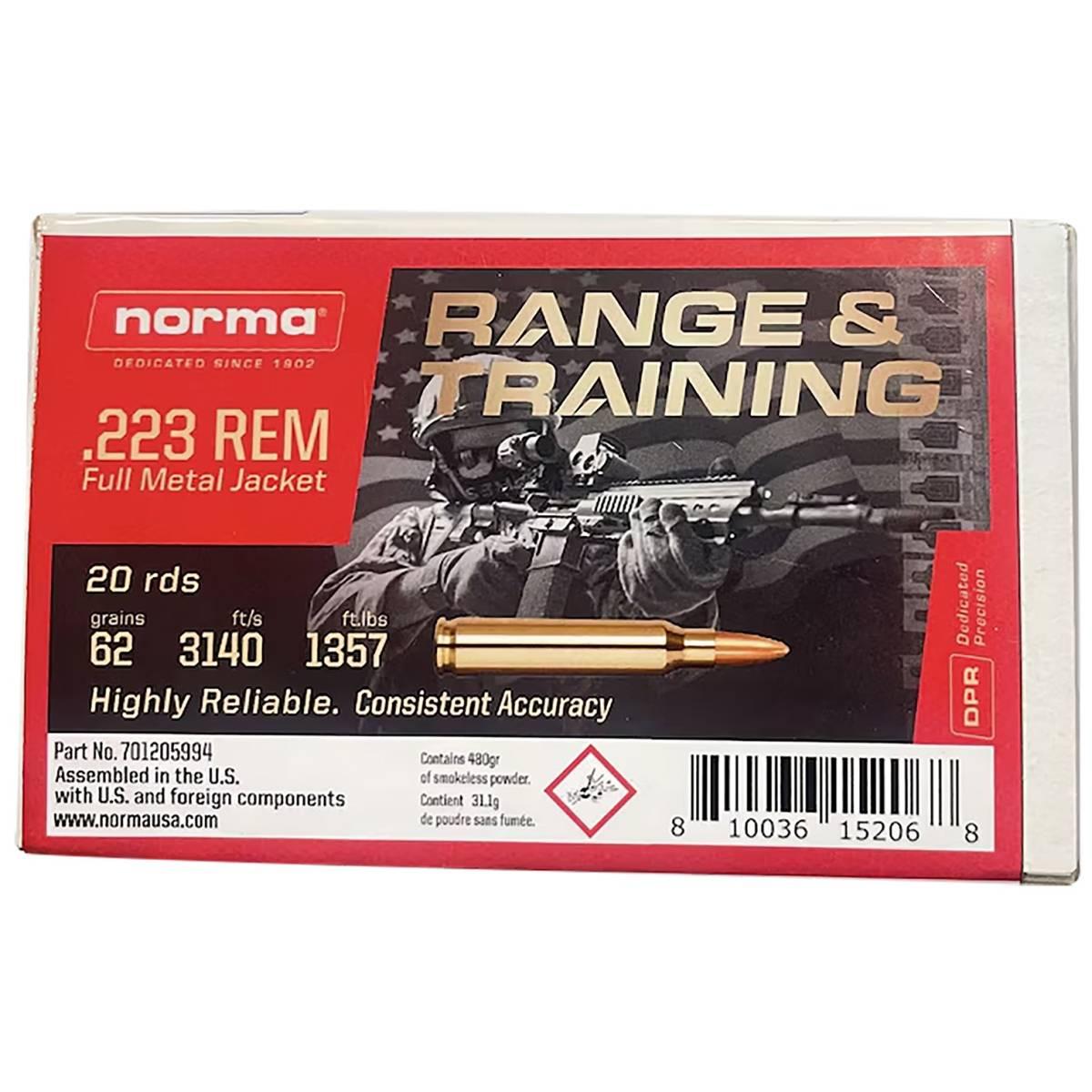 Norma Range & Training .223 Remington 62 gr FMJ ammo