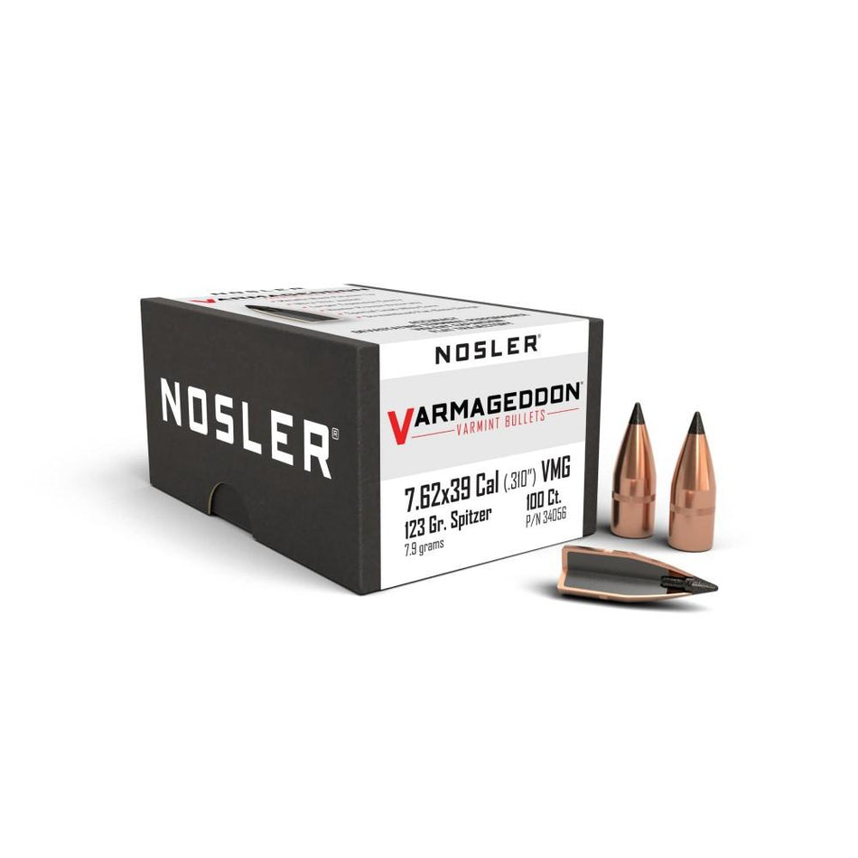 Nosler Varmageddon 123gr Flat Base Tipped Bullets 7.62x39 .310" 100/ct