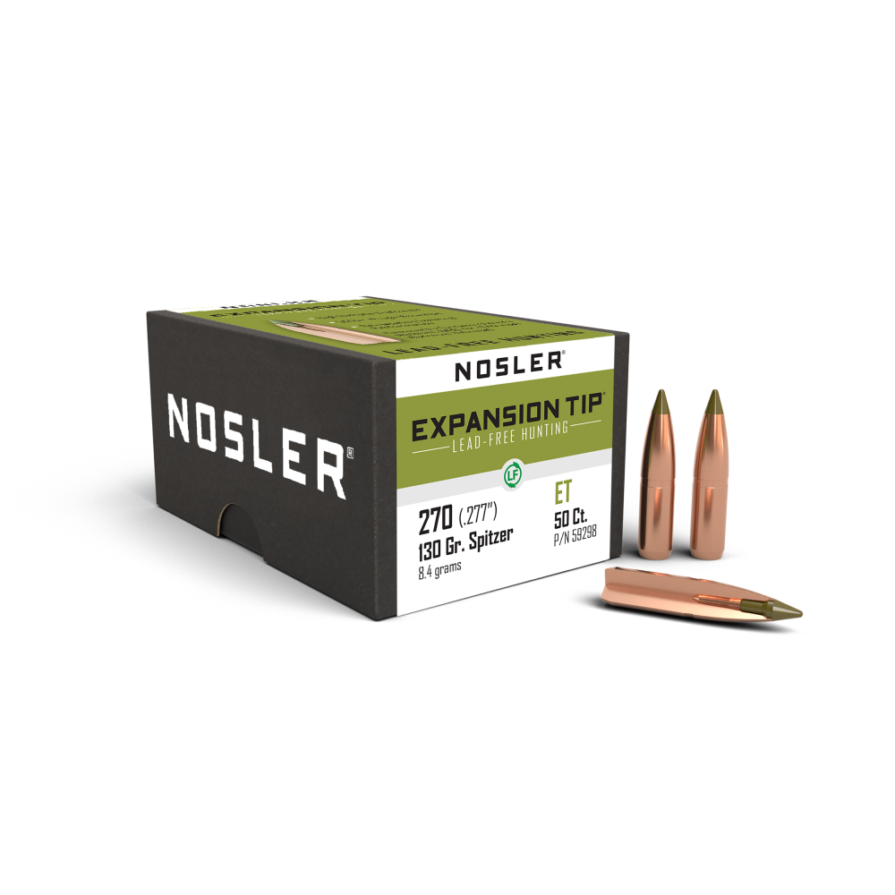 Nosler 130 gr E-Tip Lead-Free Rifle Bullets .270 Cal .277" SPTZ 50-Count