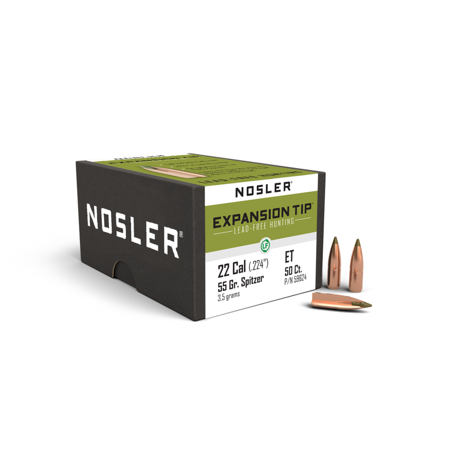 Nosler .224 Diameter 55gr E-Tip Lead Free Boat-Tail Rifle Bullets 50/Box