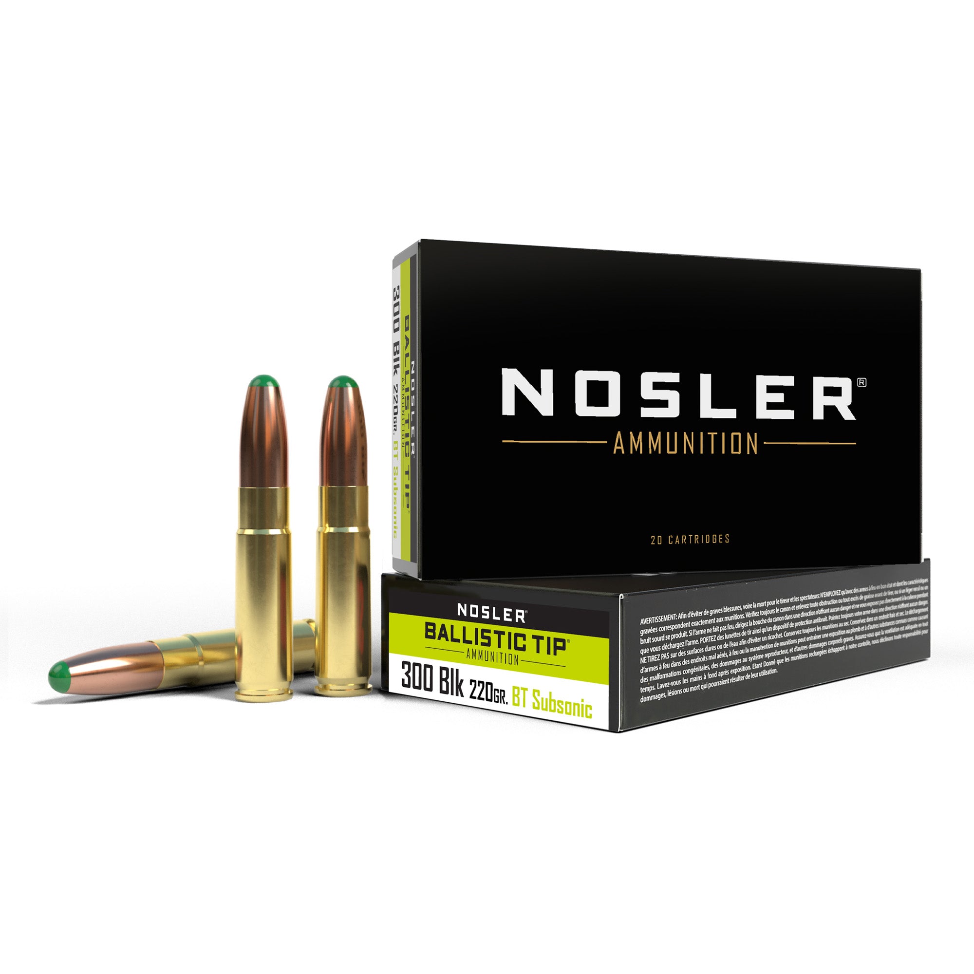 Nosler BT Suppressor Ready Rifle Ammo 300 Blackout 220 gr. BT RN 20 rd.