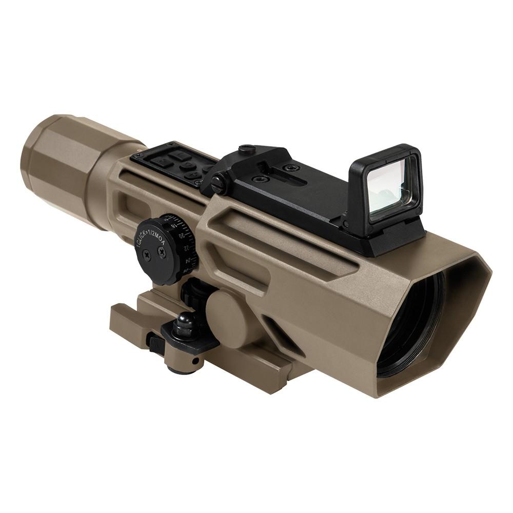 NcStar VSM ADO Dual Optic 3-9x42mm P4 Sniper Rifle Scope with Integrated Fold-Down Red Dot - Tan