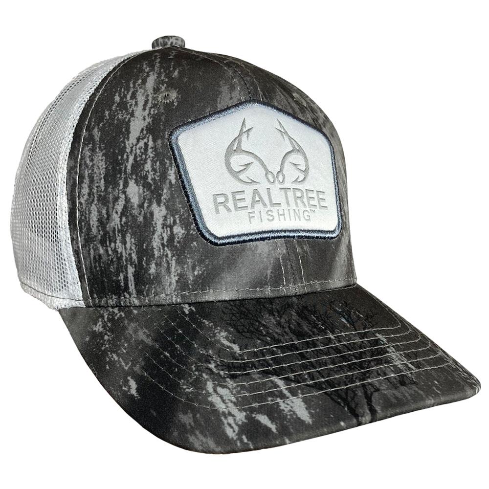 Outdoor Cap Realtree Fishing Grey and White Mesh Back Cap with Woven Realtree Label
