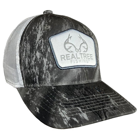 Outdoor Cap Realtree Fishing Grey and White Mesh Back Cap with Woven Realtree Label