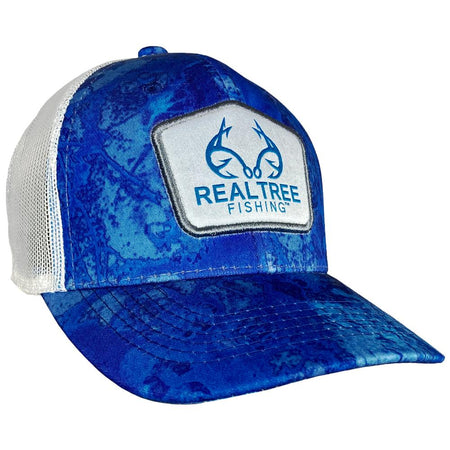 Outdoor Cap Realtree Fishing Wav3 White Mesh Back Trucker Cap with Woven Label