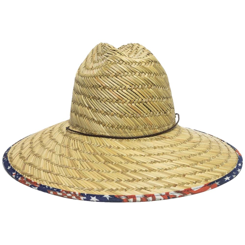 Outdoor Cap Natural Straw Stars and Stripes Brim Hat One Size Fits Most