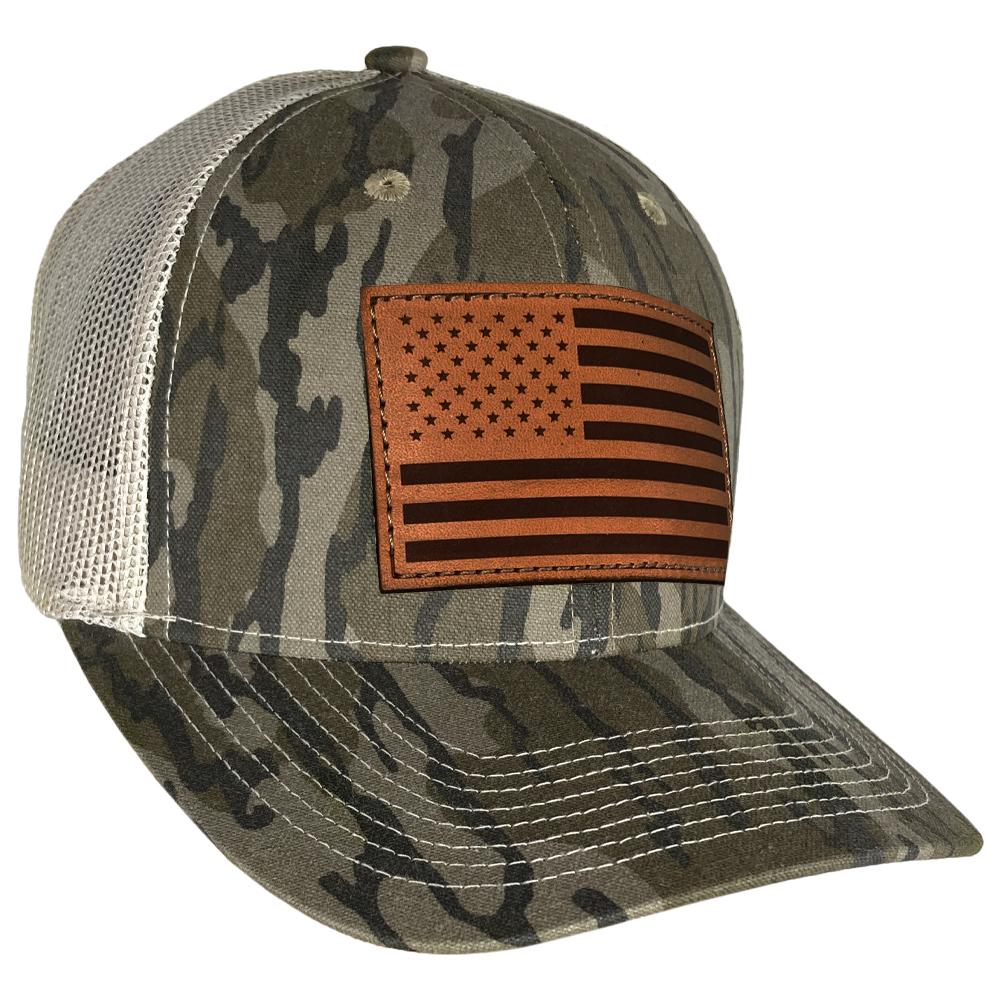 Outdoor Cap Bottomland Trucker Hat with USA Flag Leather Patch
