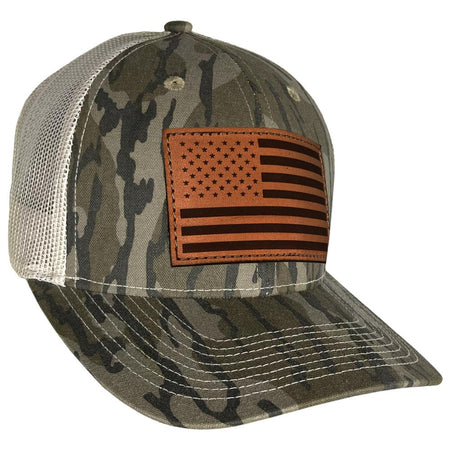 Outdoor Cap Bottomland Trucker Hat with USA Flag Leather Patch