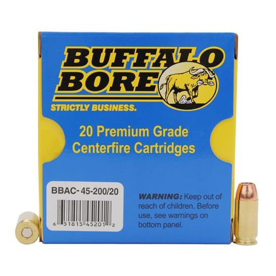 Buffalo Bore Ammunition 4520020 Personal Defense Strictly Business 45 ACP +P 200 gr Jacketed Hollow Point (JHP) 20 Per Box/ 12 Cs