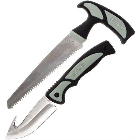 Old Timer Hunter Combo Knife Set - Serrated and Guthook Blades Black/Grey