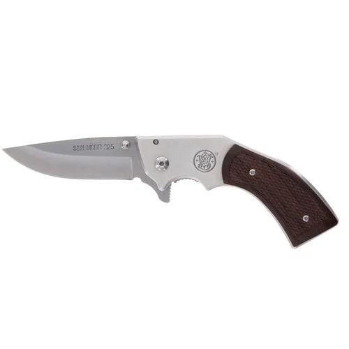 Smith & Wesson M325 Revolver Folding Knife 3" Stainless Blade Brown Wood Handle