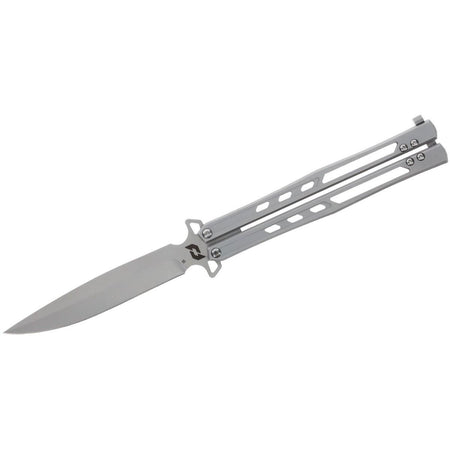 Schrade Alkymest Butterfly Balisong Folding Knife 4" Clip Point Blade Silver