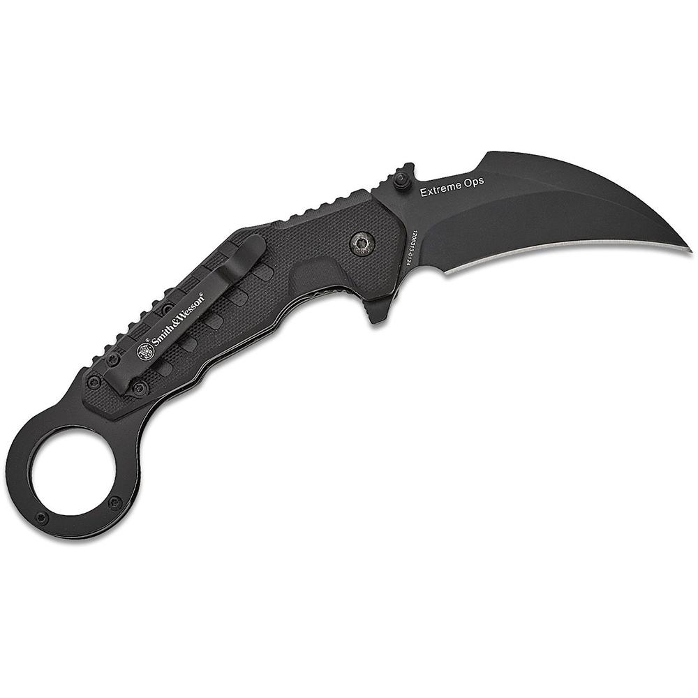 Smith & Wesson Extreme Ops Karambit Spring Assist Folding Knife 3" Hawkbill Blade Black