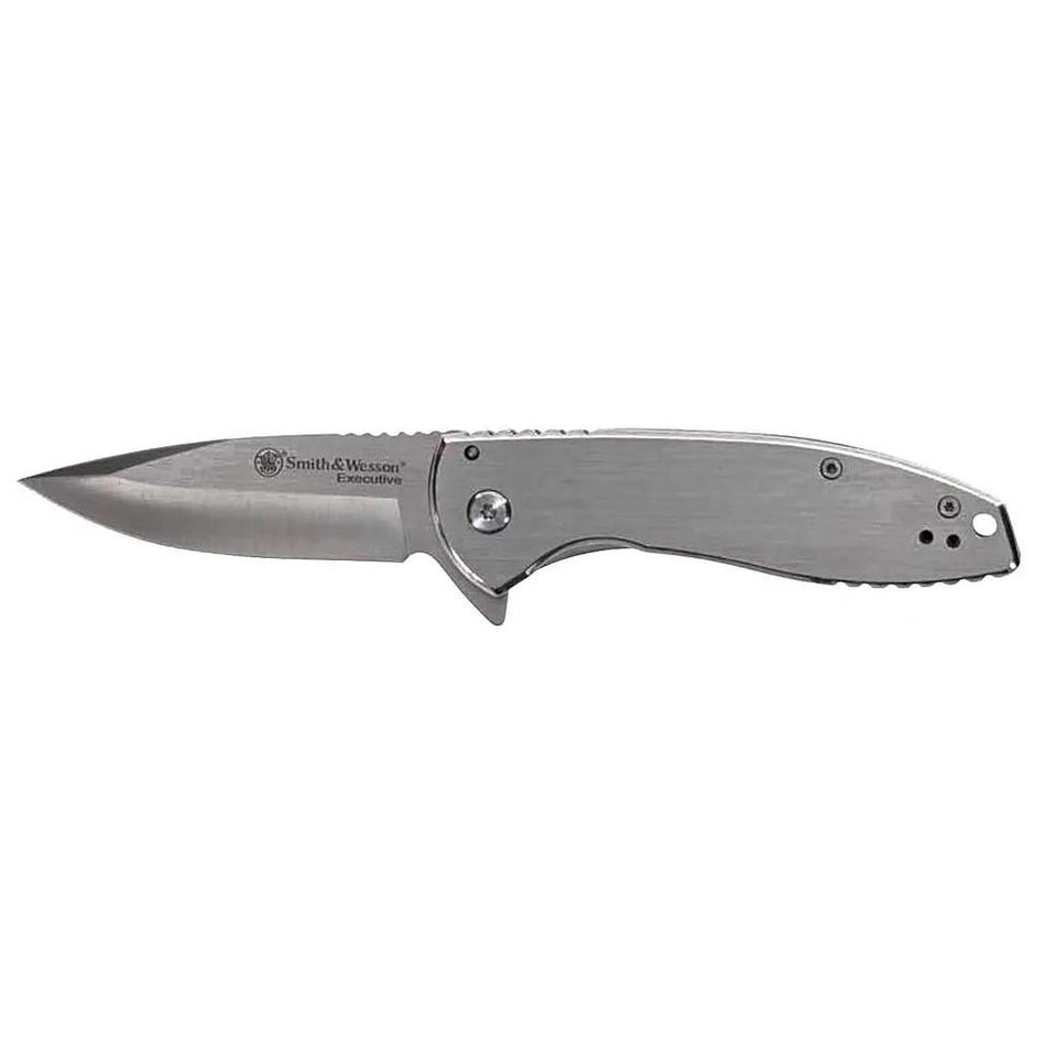 Smith & Wesson KT Executive Platinum Flipper Folding Knife 3" Drop Point Silver