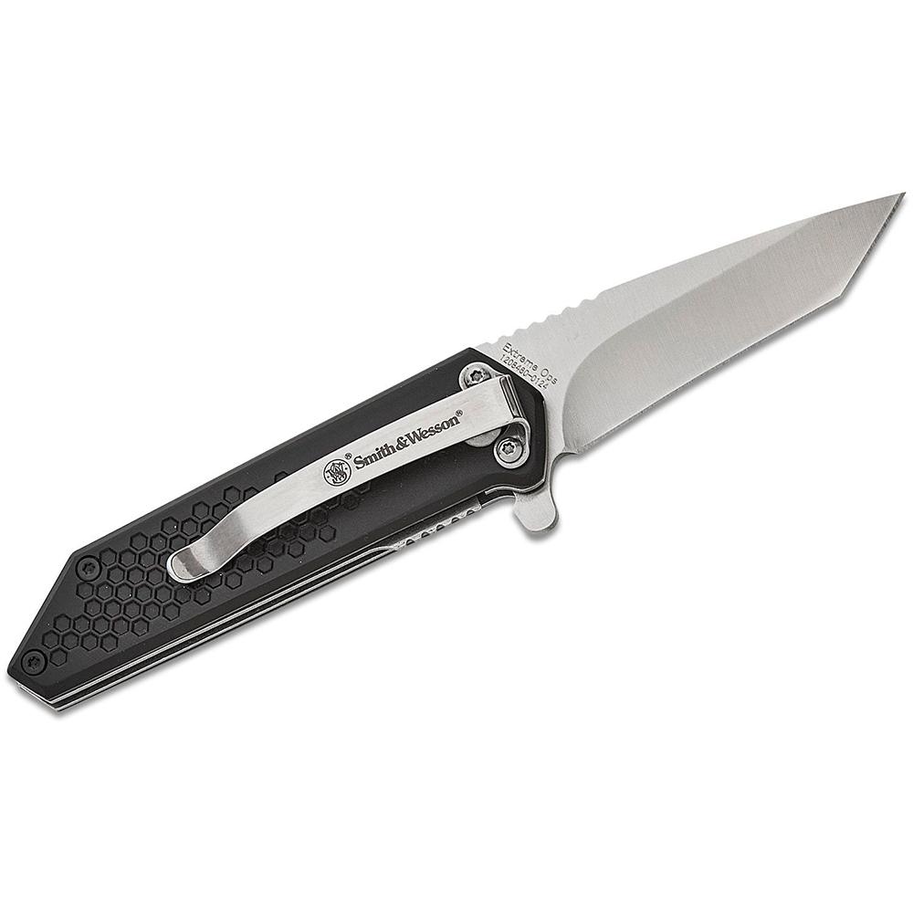 Smith & Wesson Extreme Ops Assisted Opening Folding Knife 2-1/2" Tanto Blade Black Stonewash