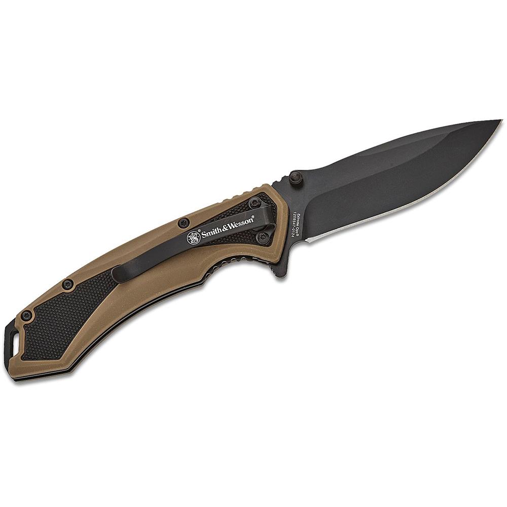 Smith & Wesson Extreme Ops Spring-Assisted Folding Knife 3.25" Drop Point Black Tan