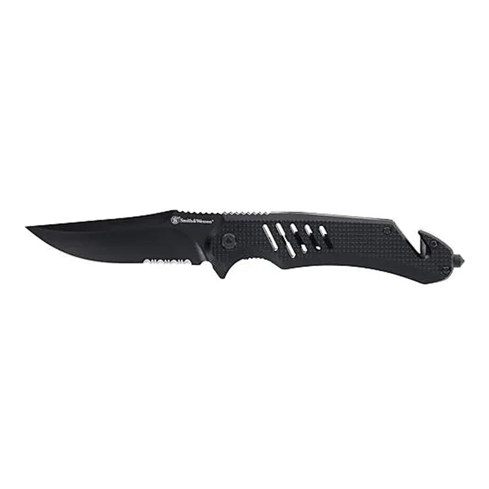 Smith & Wesson Extreme Ops Folding Knife 3.5" Clip Point Black with Glass Breaker Strap Cutter