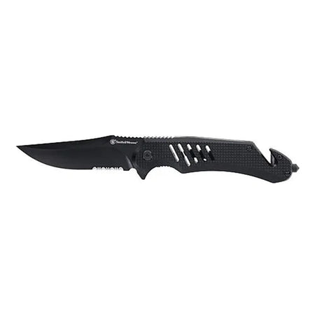 Smith & Wesson Extreme Ops Folding Knife 3.5" Clip Point Black with Glass Breaker Strap Cutter