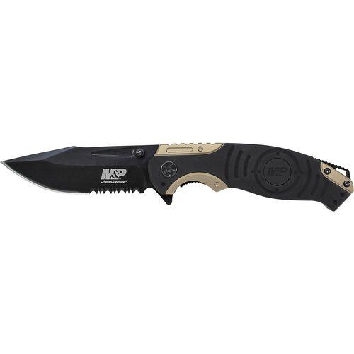 Smith & Wesson M&P Drop Point Folding Knife Liner Lock 3.48" Blade Black and Tan