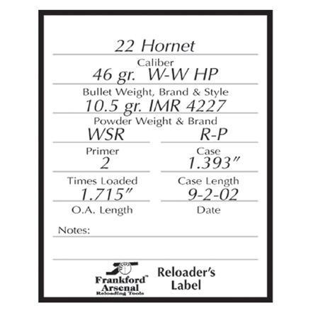 Frankford Arsenal Pistol and Rifle Reloader Labels 100-Pack