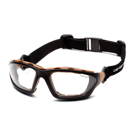 Pyramex Carhartt Carthage Shooting Glasses Black and Tan - Clear Anti-Fog Lens