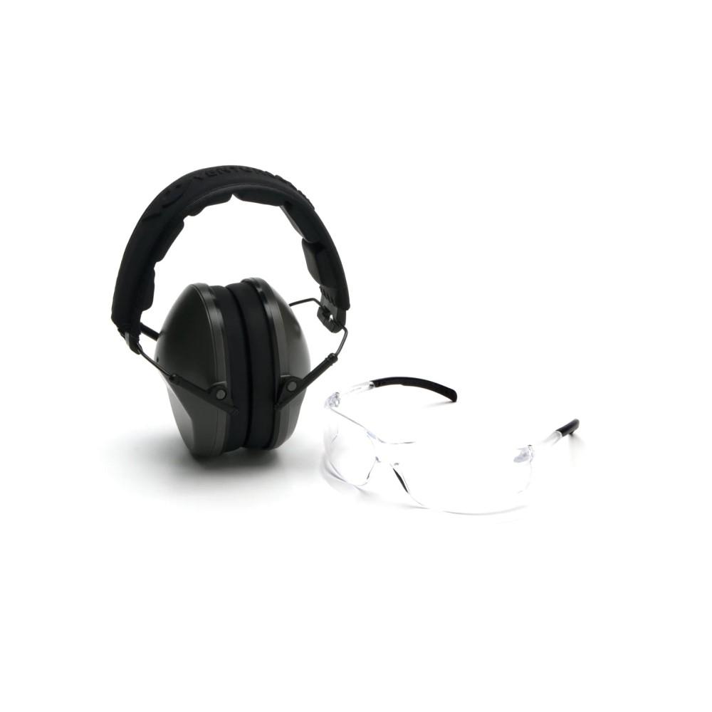 Pyramex Low-Profile Shooting Glasses and Passive Earmuff Combo Kit 24dB OD Green