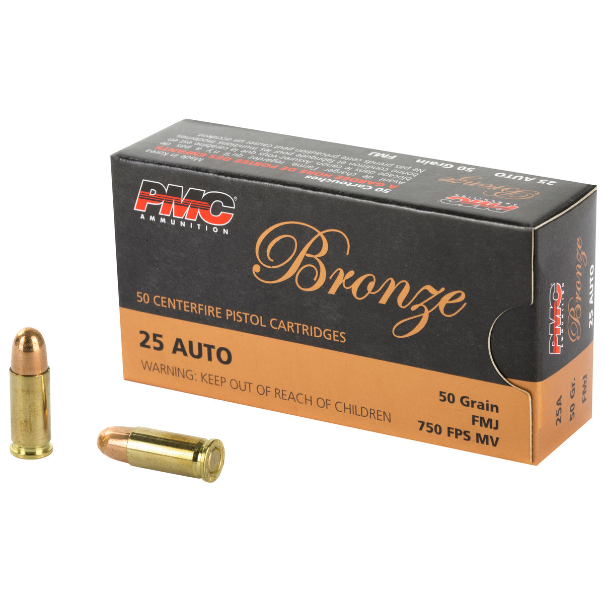 PMC 25A Bronze Full Metal Jacket FMJ 50 Grain .25 ACP