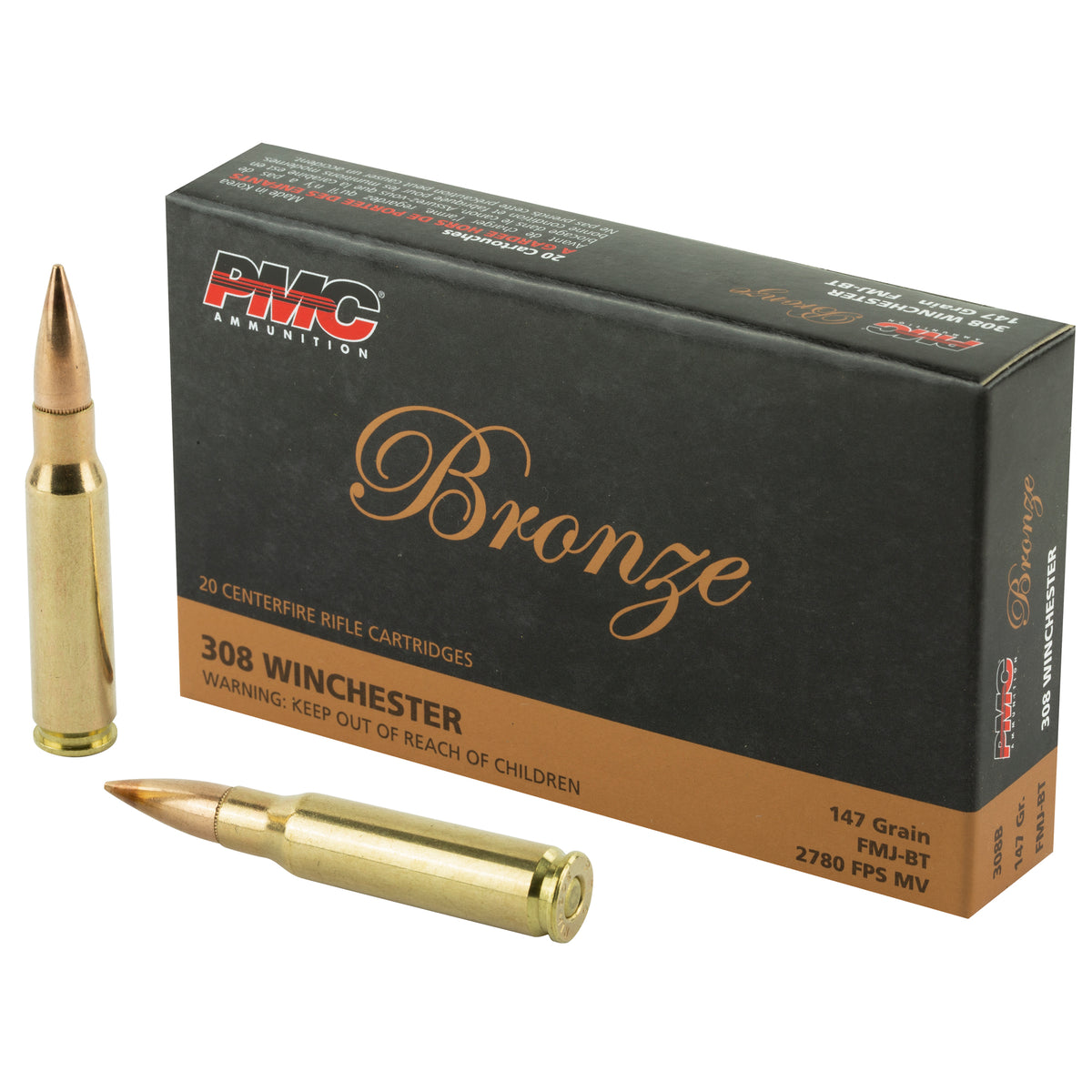 PMC Bronze 308 Win 147 gr Full Metal Jacket Boat Tail (FMJBT)