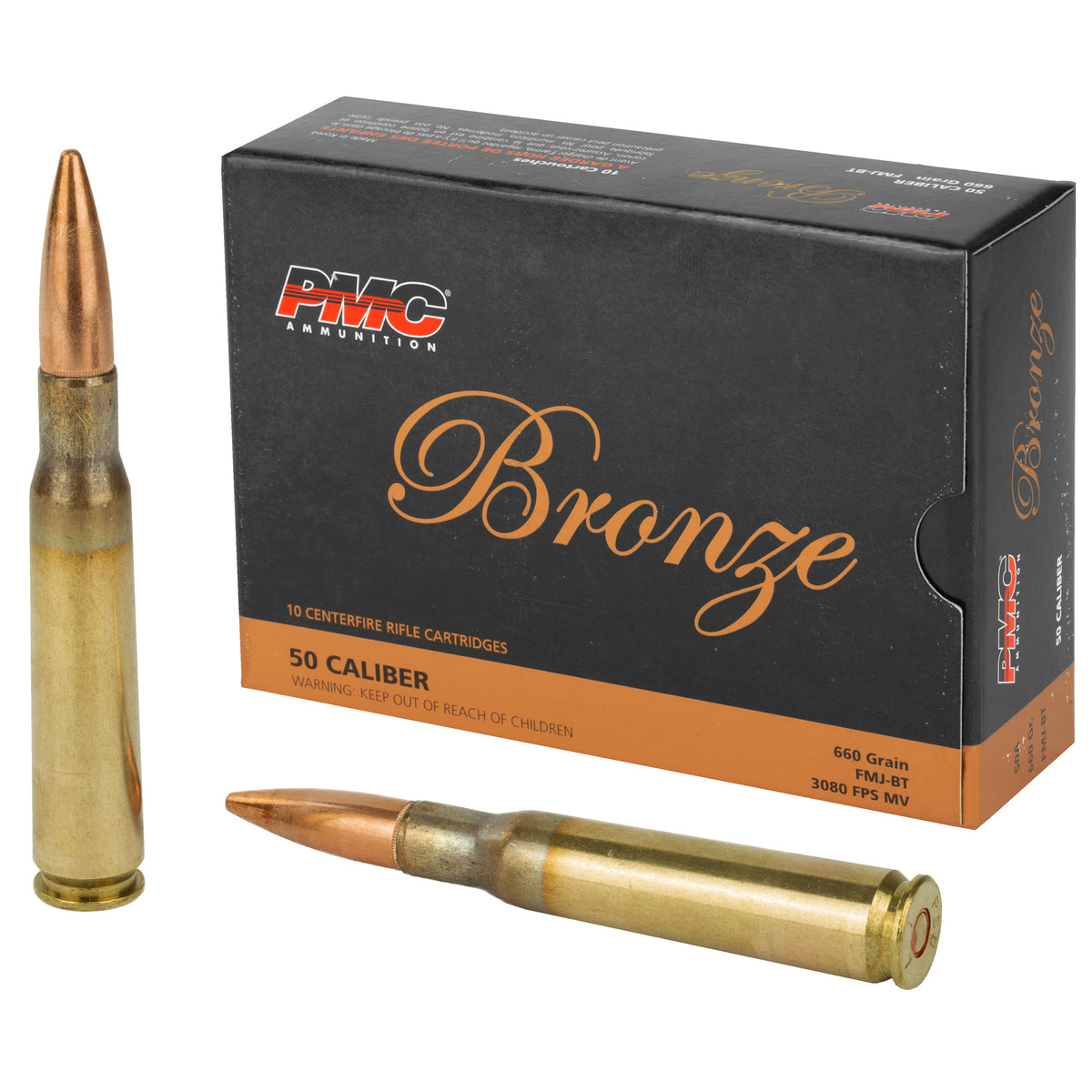 PMC 50A Bronze Full Metal Jacket Boat Tail FMJBT 660 Grain .50 BMG