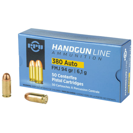 PPU PPH380AF Handgun 380 ACP 94 gr Full Metal Jacket (FMJ)